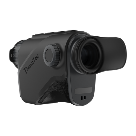 ThermTec Cyclone 325 thermal monocular, rear three-quarter view of eyepiece and side dial