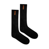 Spika black crew socks with orange Spika logo down the leg, pair from the men's 5 Piece Box Pack