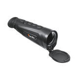 ThermTec Cyclops 335L 3.0 thermal monocular, front three-quarter view with lens cap flipped open