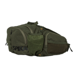 Spika Drover II Waist Pack in Olive Summit, side view with mesh bottle holder and Spika logo