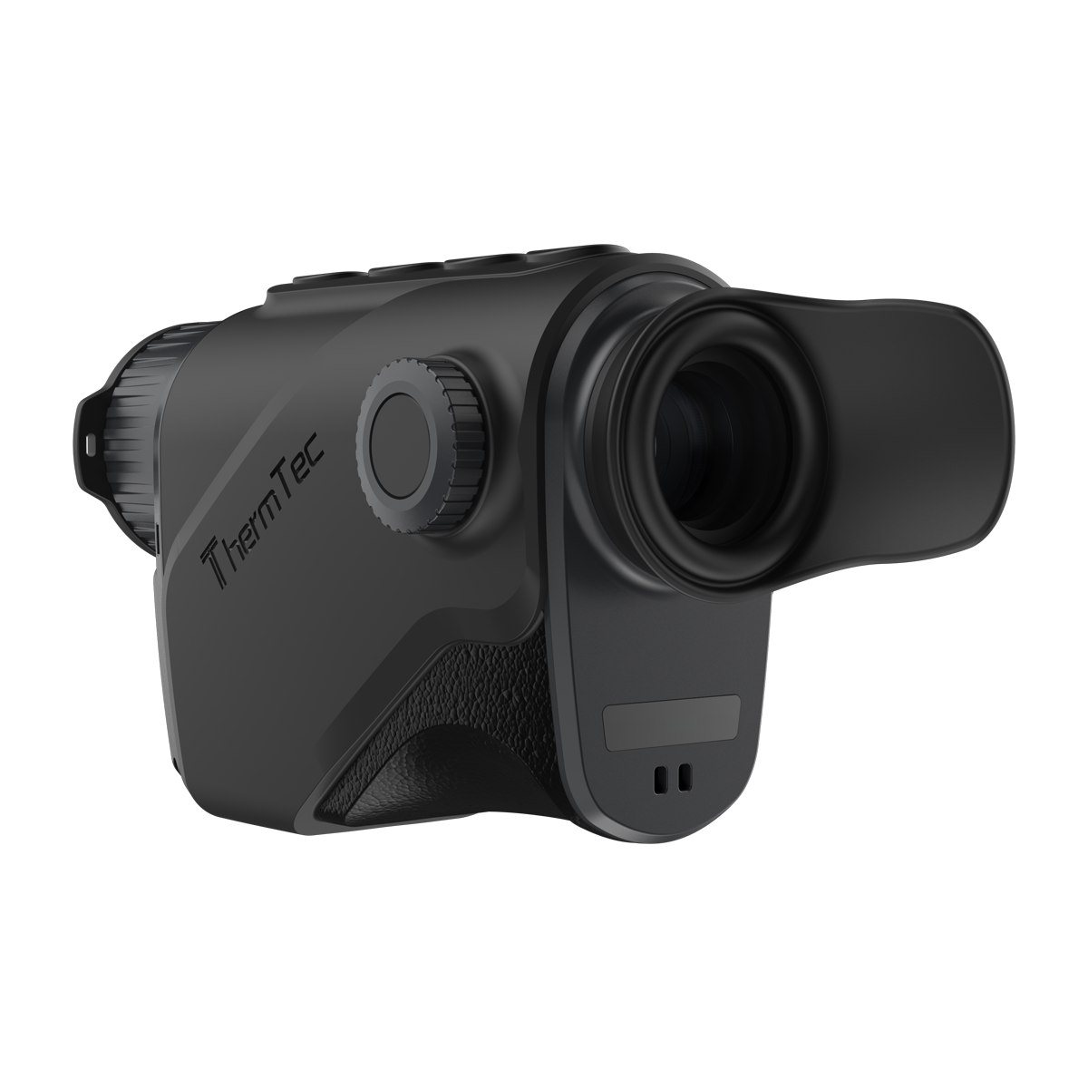 ThermTec Cyclone 315 thermal monocular, rear three-quarter view of eyepiece and side dial
