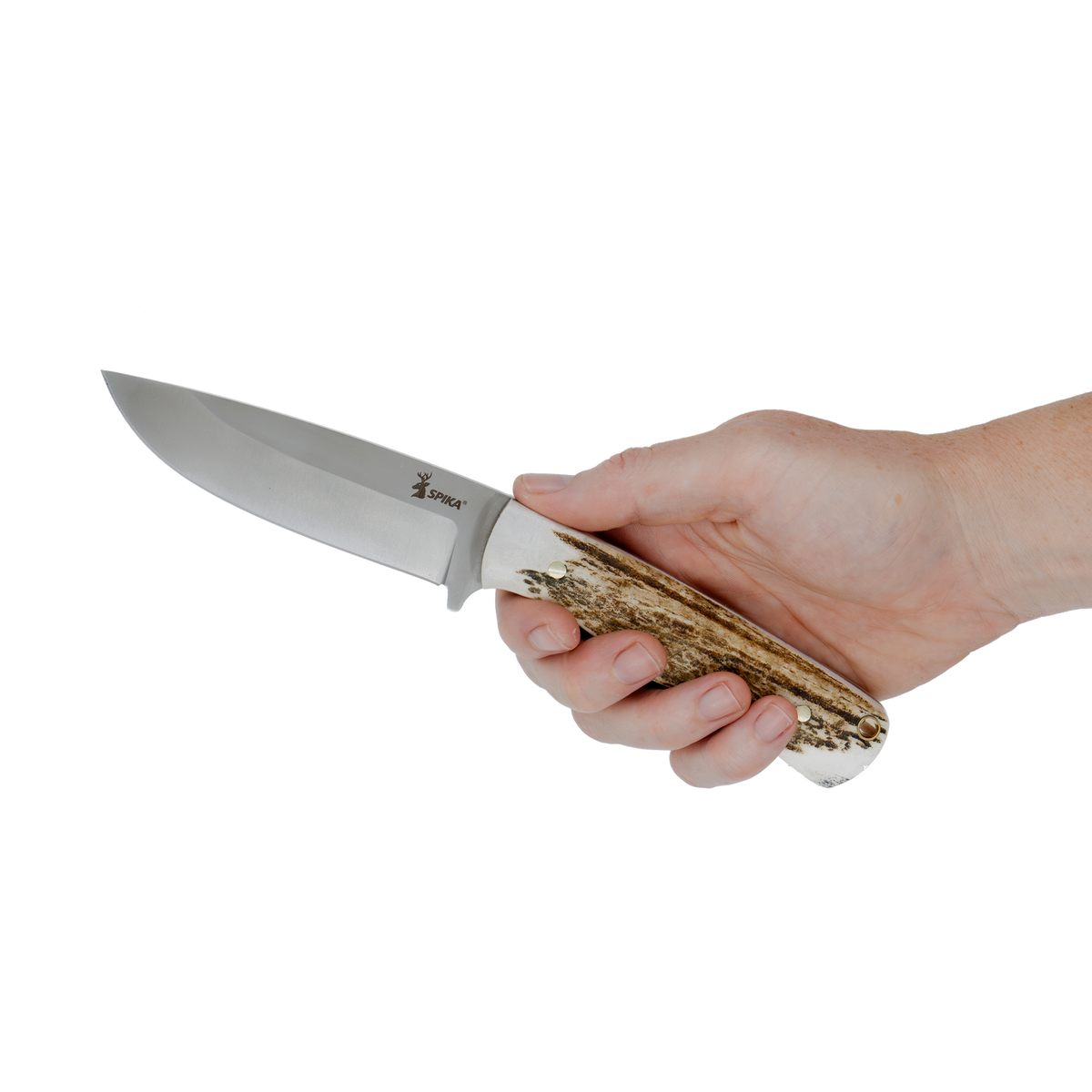 Spika Bushmaster Ol'Boy fixed blade knife held in hand to show grip and blade size