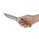 Spika Bushmaster Ol'Boy fixed blade knife held in hand to show grip and blade size