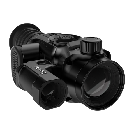 ThermTec Vidar-LRF 335L 2.0 thermal compact scope, front three-quarter view of lens and laser rangefinder