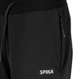 Close-up of the zip side pocket, drawcord and SPIKA print on Spika GO Casual women's black joggers
