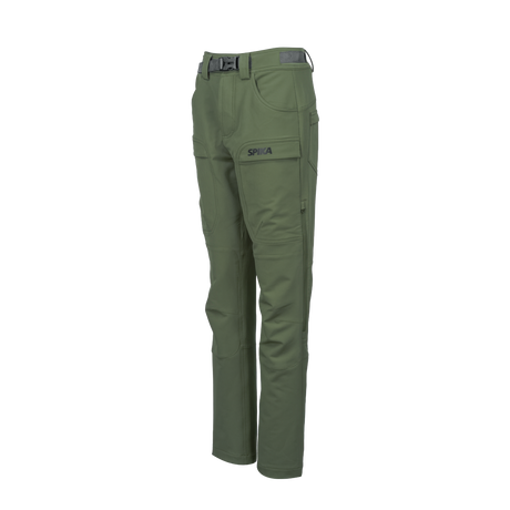 Spika Recon women's hunting pants in Ivy Green, three-quarter view with Spika cargo pocket