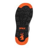 Spika Bruzer men's black gumboot outsole with deep lug tread and orange stag logo heel