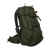 Spika Drover II Pro Pack 35L in Olive Summit, three-quarter front view with front pocket and compression straps