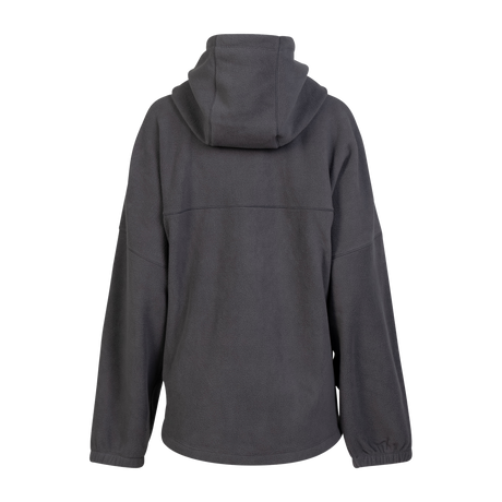 Spika Motion women's fleece hooded jumper in Onyx, back view with hood and yoke seam