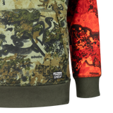 Close-up of the front pocket, Biarri print, hem label and ribbed cuff on the Spika GO Classic V2 kids' hoodie