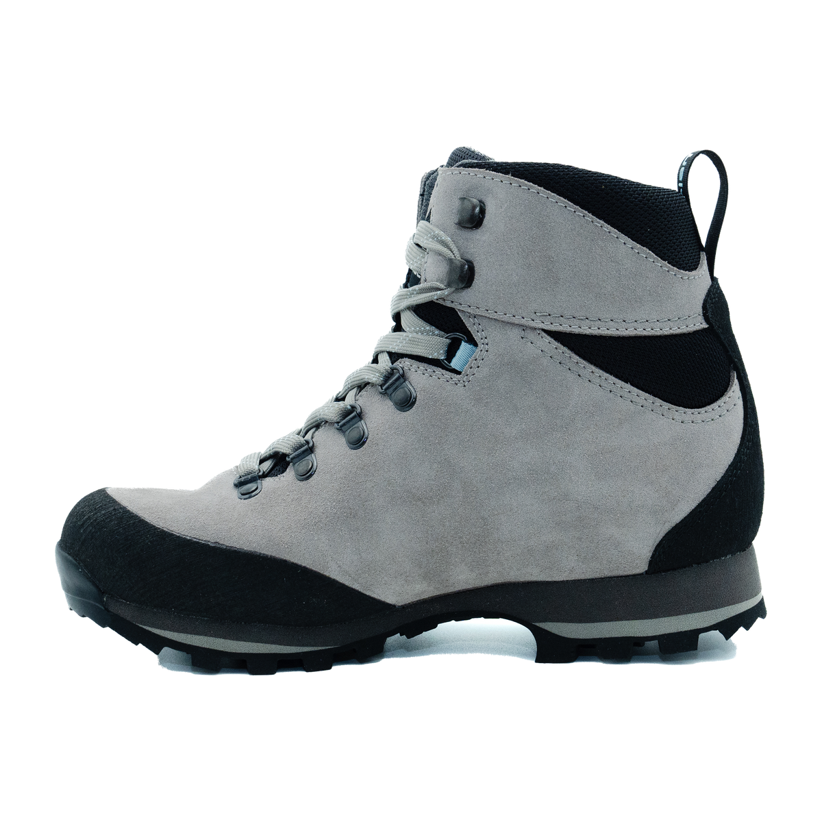 Zamberlan 336 Thyone GTX women's hiking boot in light grey, inner side profile showing heel pull loop