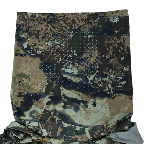 Spika Bandit women's hoodie close-up of the perforated Biarri Camo face mask built into the hood