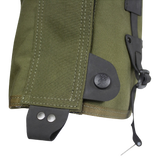 Spika Strike adult gaiter, close-up of the lower snap, boot hook and steel instep cable