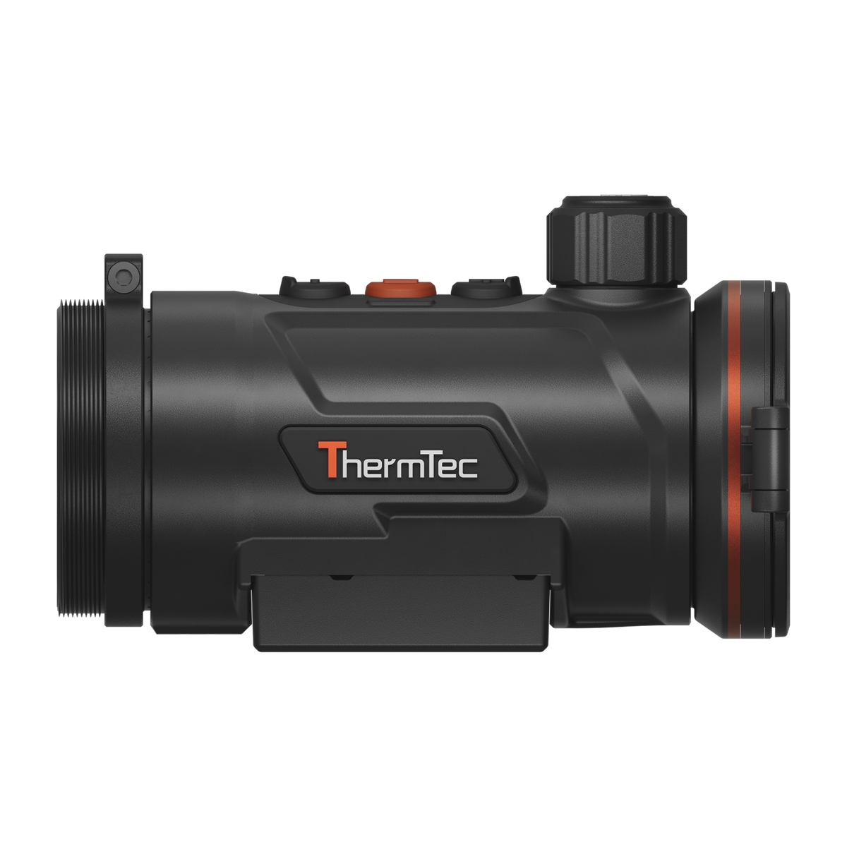 ThermTec Hunt Pro 650 thermal clip-on, opposite side profile with ThermTec logo and rail mount