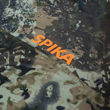 Spika Bandit men's hoodie in Biarri Camo, close-up of the orange Spika shoulder logo