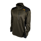 Spika Recoil men's performance top in Olive Summit, three-quarter view showing zip chest pocket