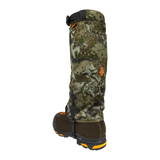 Spika Ranger adult gaiter in Biarri Camo on a hiking boot, rear view with top buckle strap