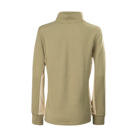 Spika GO AVP women's half-zip top in olive, back view showing cream side panels and ribbed cuffs