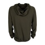 Spika men's microfleece hoodie in Olive Summit, back view with hood down