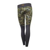 Spika Echo women's Biarri Camo activewear pants, back view with charcoal waistband and orange logo