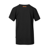 Spika GO Rogue kids' T-shirt in black, back view with small orange SPIKA logo below the neck