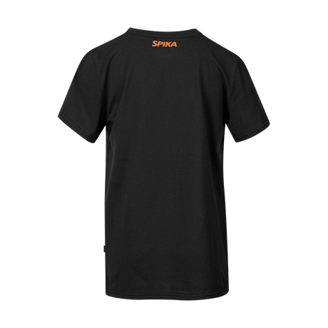 Spika GO Rogue kids' T-shirt in black, back view with small orange SPIKA logo below the neck