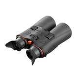 ThermTec Ventus 650L multi-spectrum binoculars, rear view from left of eyecups and focus dial