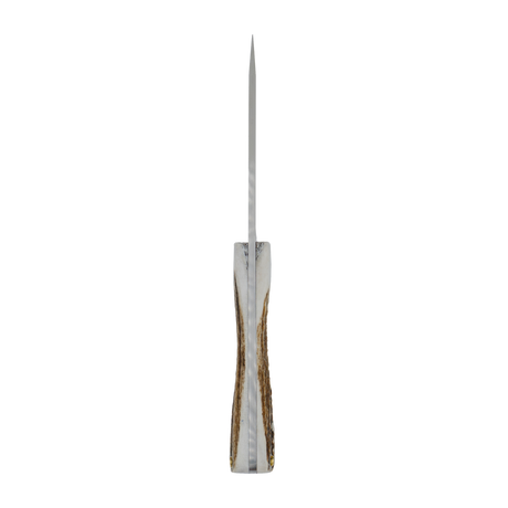 Spika Bushmaster Ol'Boy hunting knife viewed spine-on, showing blade thickness and handle profile