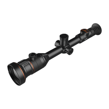 ThermTec Ares 360 2.0 thermal tube scope in black, three-quarter view from objective lens end