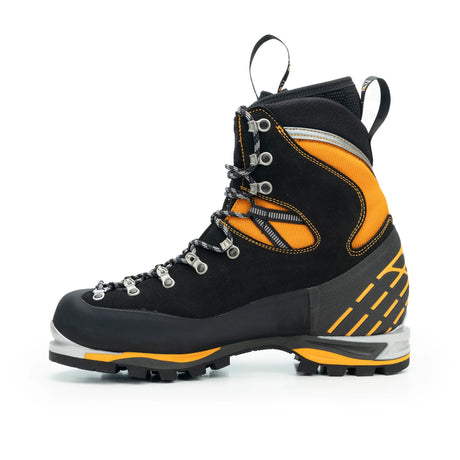 Zamberlan 2090 Mountain Pro Evo GTX men's mountaineering boot in black and orange, inner side profile showing lacing hooks