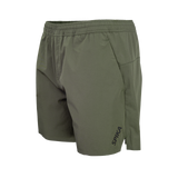 Spika GO Arid men's olive quick dry shorts, three-quarter front view with side pocket and leg logo