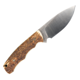 Spika Bushmaster Jeremiah fixed blade knife, reverse side view with drop point blade and antler-look handle