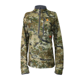 Spika Gridfleece women's half-zip top in Biarri Camo, front view of the camo pattern and collar