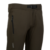 Spika Nomad men's hunting pants in Olive Summit, close-up of zip pocket, belt and SPIKA print