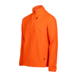 Spika Campside men's Blaze Orange fleece top, three-quarter view of the half zip and chest pocket