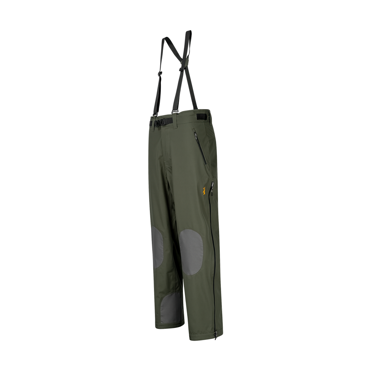 Spika Edge men's Olive hunting pants, three-quarter view showing reinforced knees and zip pocket