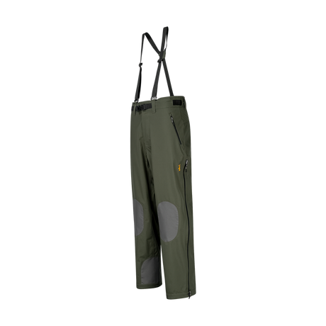 Spika Edge men's Olive hunting pants, three-quarter view showing reinforced knees and zip pocket