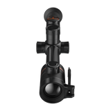ThermTec Ares 335 2.0 thermal tube scope in black, front end-on view of objective lens and cap
