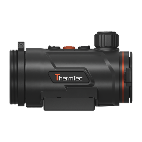 ThermTec Hunt Pro 635 thermal clip-on, opposite side profile with ThermTec logo and rail mount