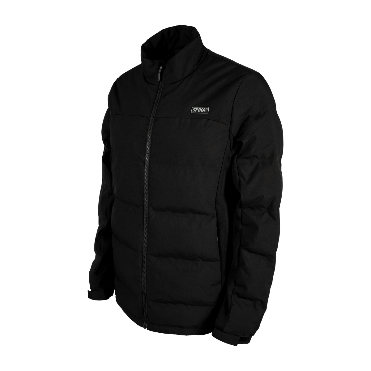 Spika GO Chase X men's black jacket, three-quarter view with quilted body and SPIKA chest badge