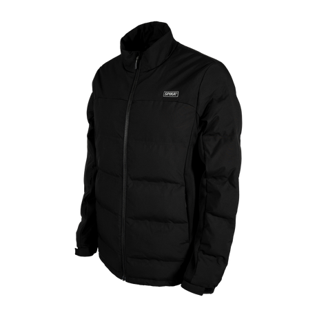 Spika GO Chase X men's black jacket, three-quarter view with quilted body and SPIKA chest badge