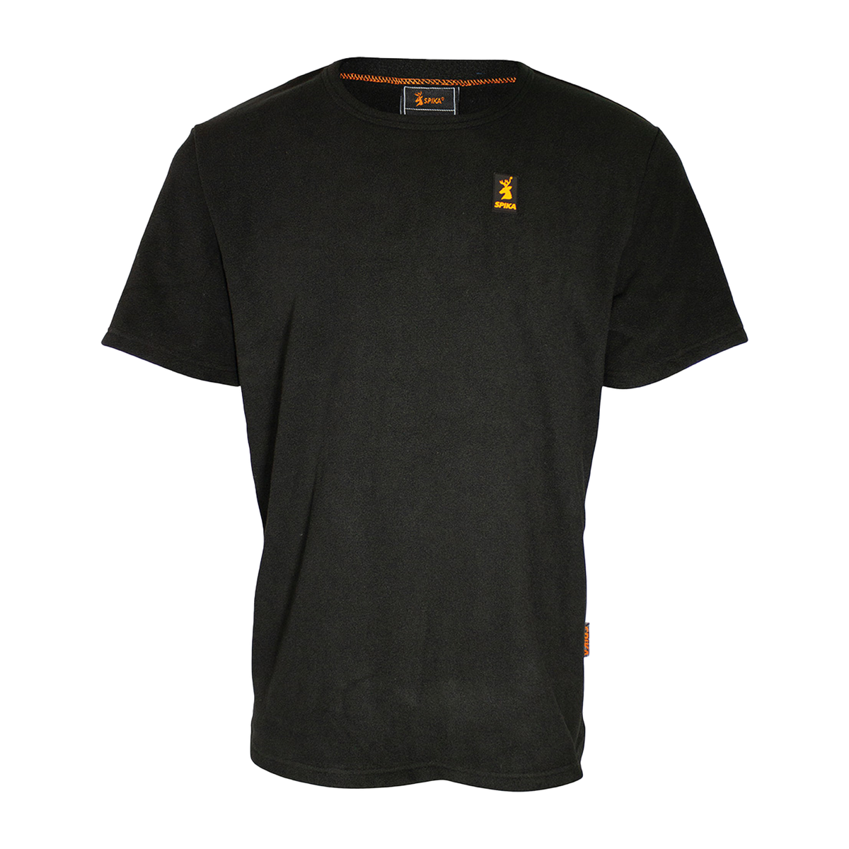 Spika men's black crew neck t-shirt with orange chest logo from the 6 Piece Box Pack, front view
