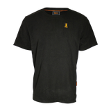 Spika men's black crew neck t-shirt with orange chest logo from the 6 Piece Box Pack, front view