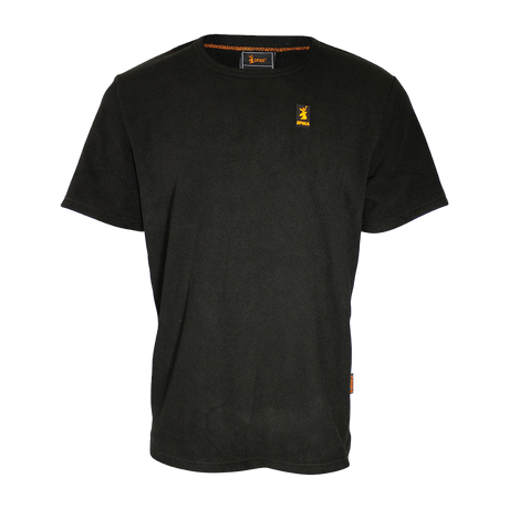 Spika men's black crew neck t-shirt with orange chest logo from the 6 Piece Box Pack, front view