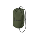 Spika Scout men's pull-on pants in Olive, packed into a drawstring stuff sack with Spika logo