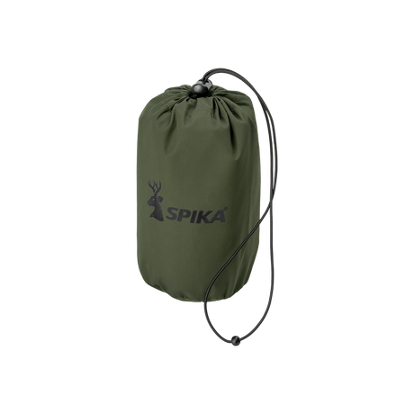 Spika Scout men's pull-on pants in Olive, packed into a drawstring stuff sack with Spika logo