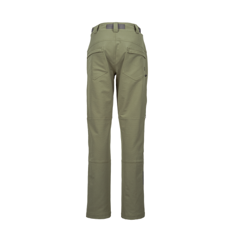 Spika Recon women's hunting pants in Dusky Green, back view showing rear pockets and knee panels