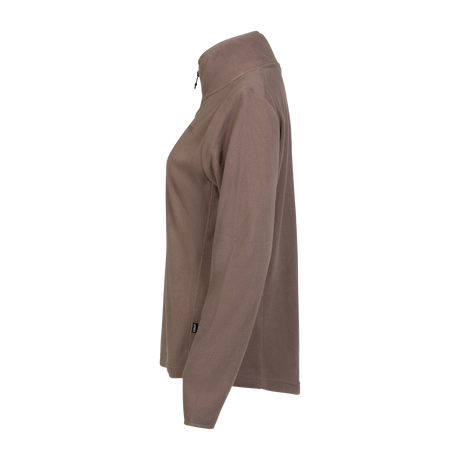 Spika Highland women's fleece jumper in Latte Brown, side profile view with high collar