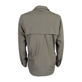 Spika Skipper men's long sleeve shirt in Marine, back view with vented shoulder yoke
