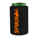 Spika black stubby holder with orange stag logo and topographic pattern from the 6 Piece Box Pack